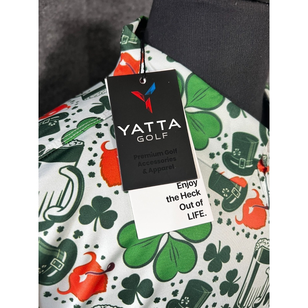 Yatta Golf Mens Large Leprechaun Luck Polo Shirt St Patricks Day‎ Green Clover - Picture 2 of 10